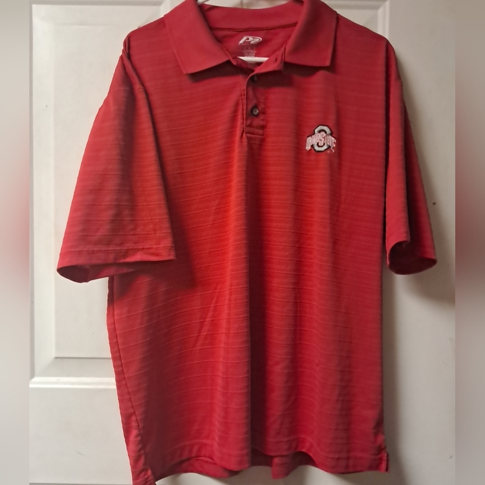 P2 By Pro Player Ohio St. Buckeyes Men,s Large Pullover Polo Shirt. Scarlet
